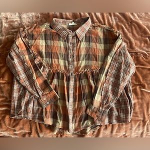 Easel Orange Plaid Top